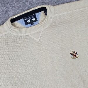 Woods & Gray Sweater Mens Extra Large Beige Crest Embroidered Cotton Pullover XL